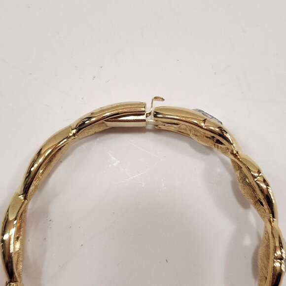 NWT Napier 80s Goldtone Swarovski Crystal Hinged Bangle Bracelet - Picture 9 of 11